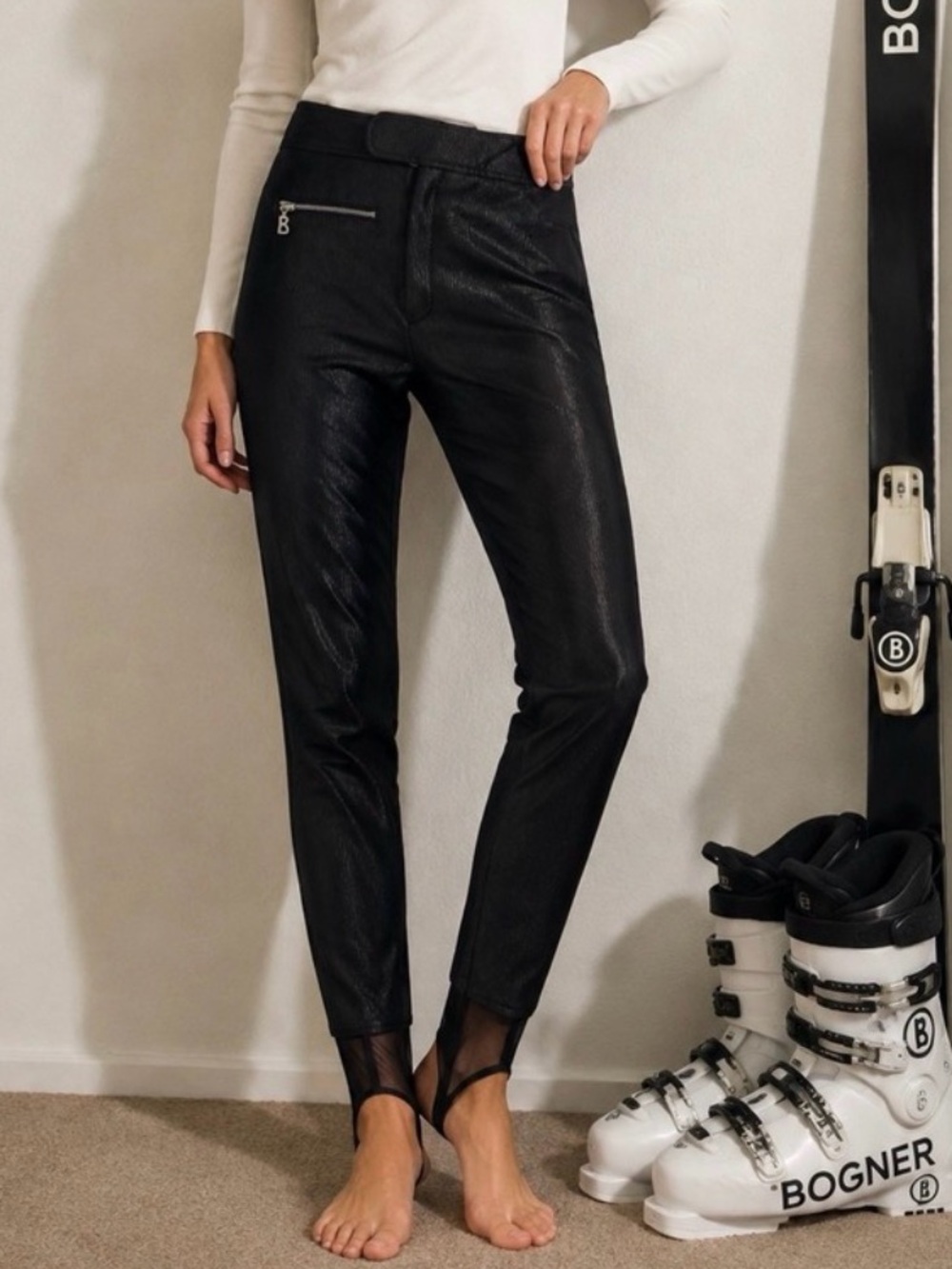 Bogner Women's Black High-Rise Stirrup Ski Pants Size 14...Waist Is 30"